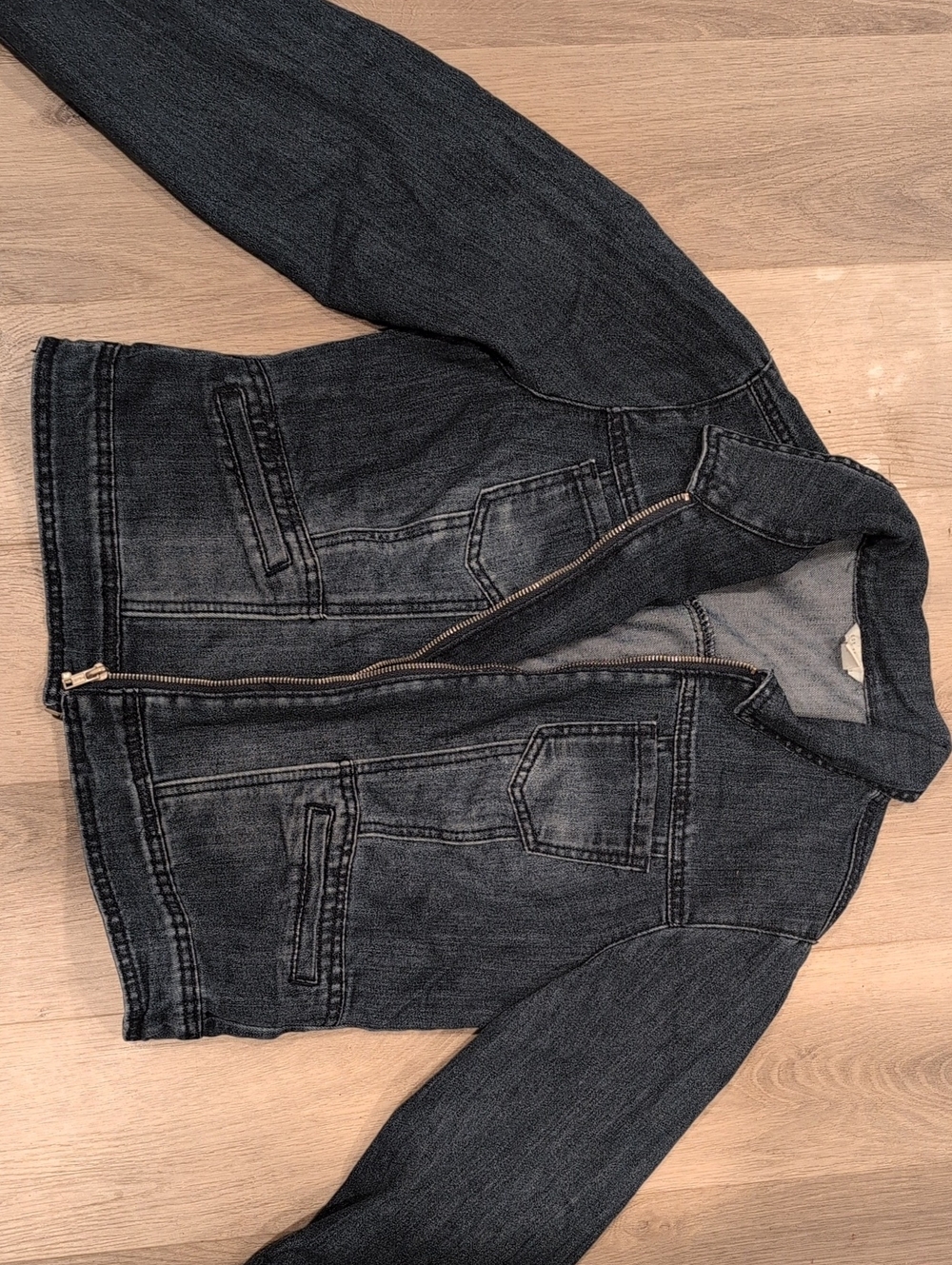 Womens Dark Blue Zip-Front Denim Jacket